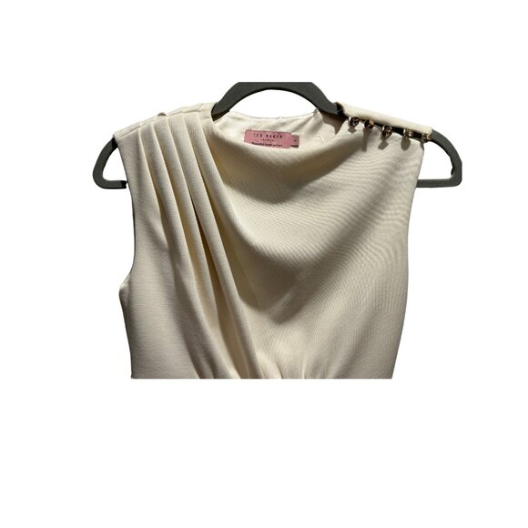 Ted Baker London Ivory Pleated Shoulder Bodycon Dress - Size 1 (Small) - Picture 4 of 5